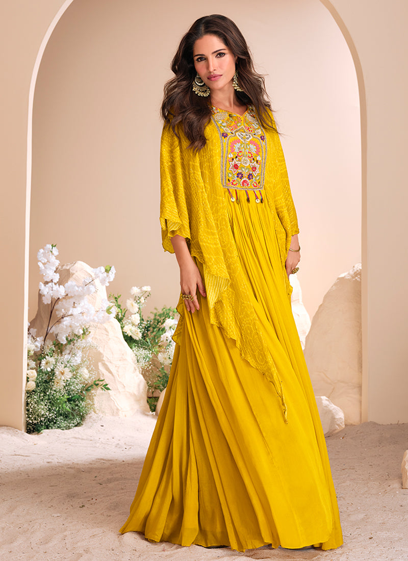 Yellow Embroidered Designer Anarkali Gown
