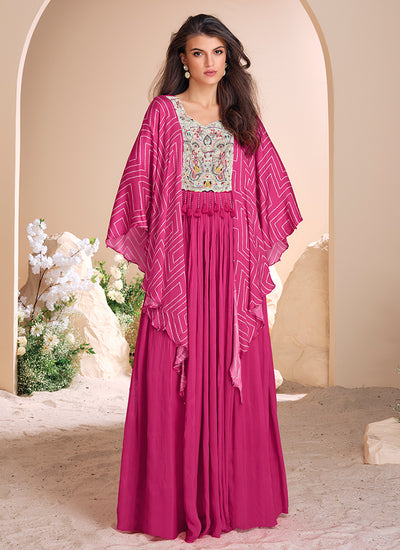 Deep Pink Embroidered Designer Anarkali Gown