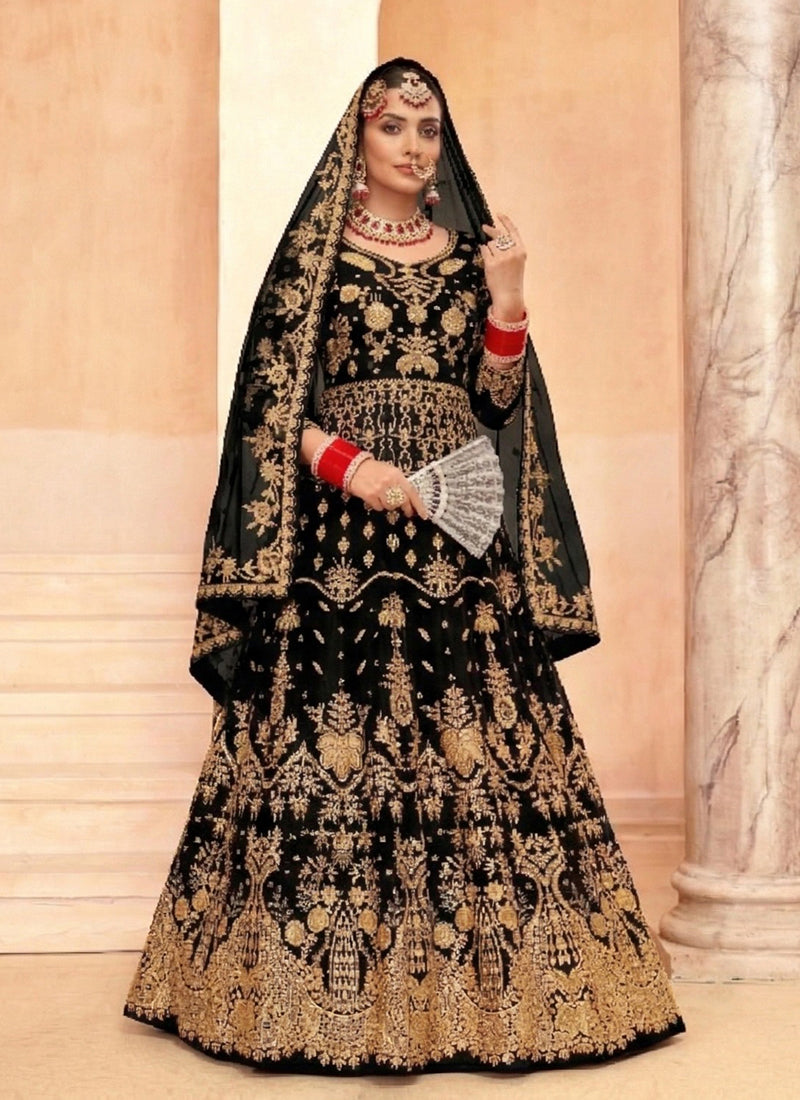 Black Embroidered Net Anarkali Gown