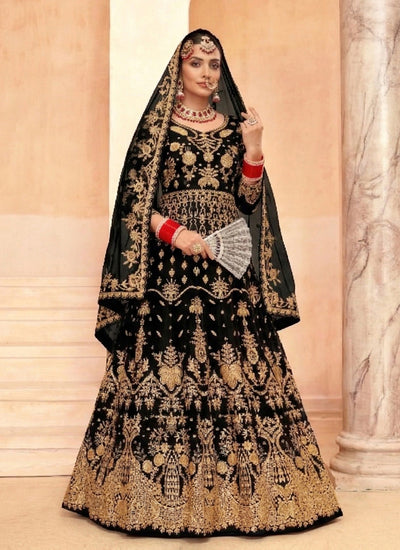 Black Embroidered Net Anarkali Gown
