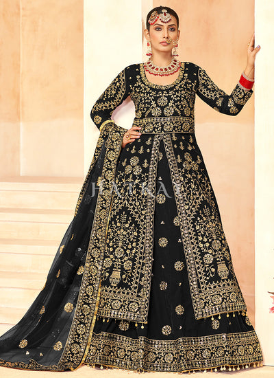 Black Embroidery Slit Style Anarkali Lehenga