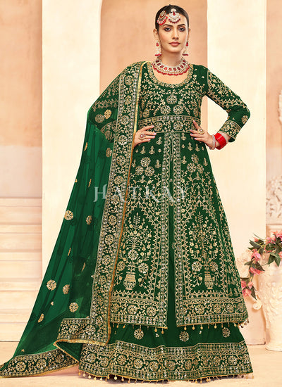 Green Embroidery Slit Style Anarkali Lehenga