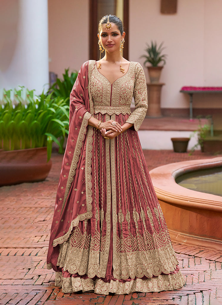 Red Handwork Embroidery Slit Style Anarkali Lehenga