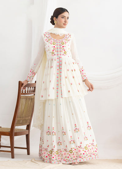 Off White Multi Embroidery Anarkali Lehenga Suit