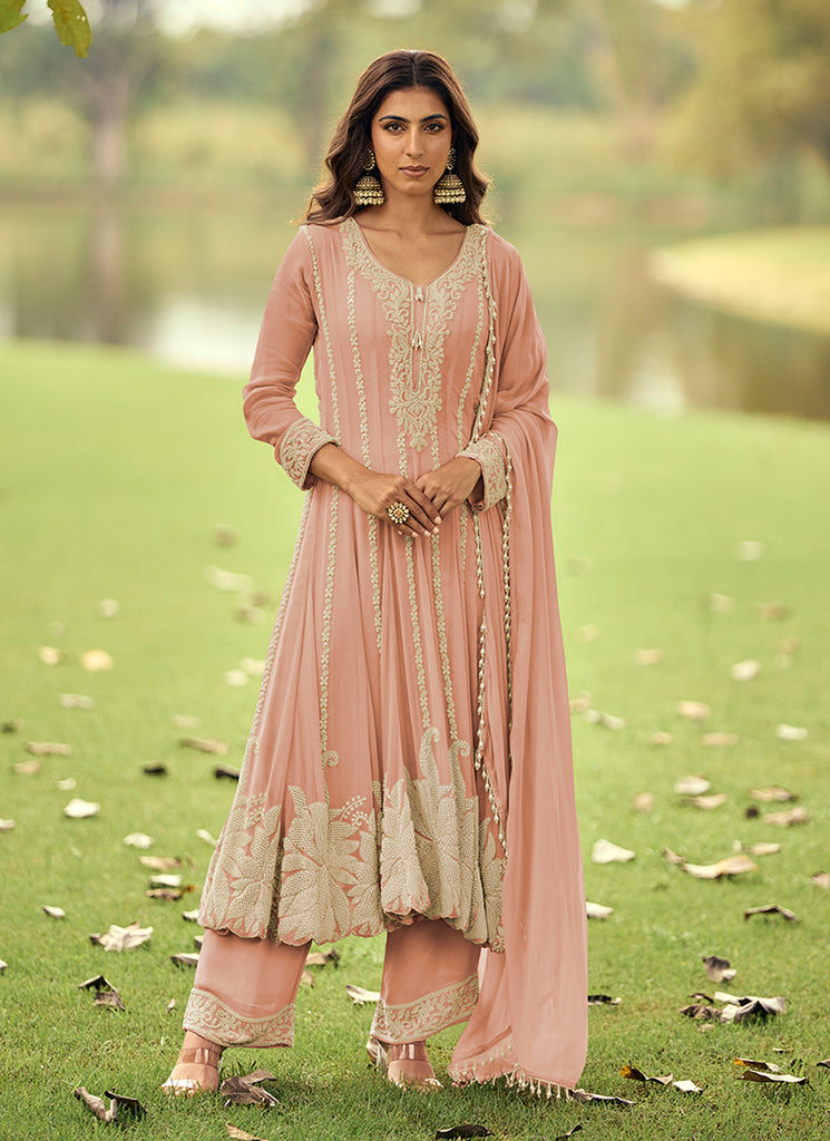 Baby Pink Embroidery Anarkali Pant Suit