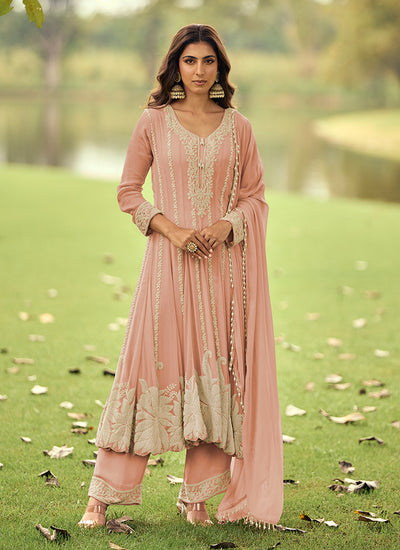 Baby Pink Embroidery Anarkali Pant Suit