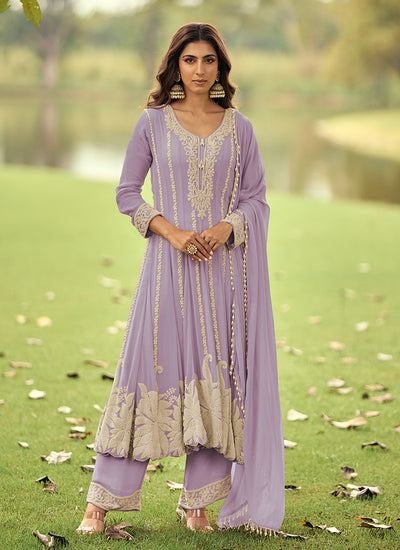Lavender Embroidery Anarkali Pant Suit