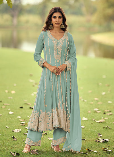 Latest Light Blue Anarkali Suit