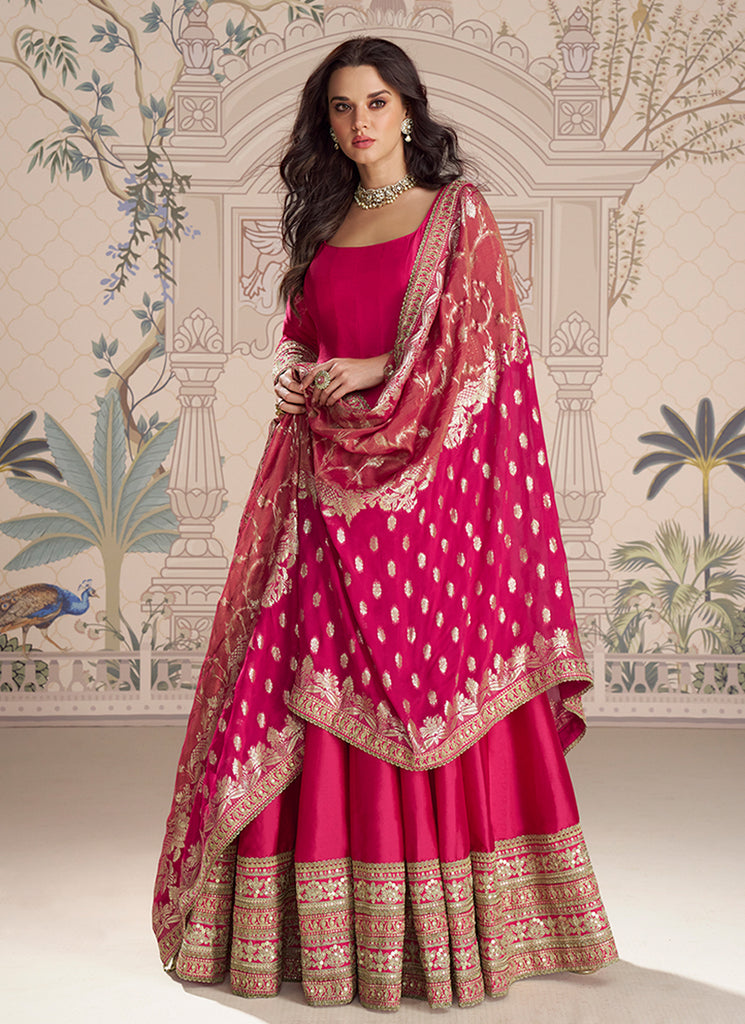 Magenta Pink Embroidery Festive Anarkali Suit