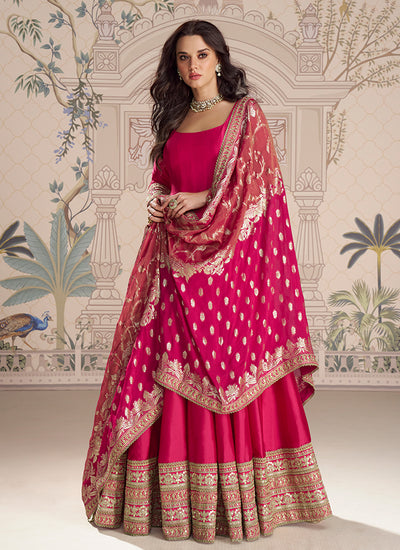 Magenta Pink Embroidery Festive Anarkali Suit