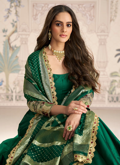 Green Embroidery Festive Anarkali Suit