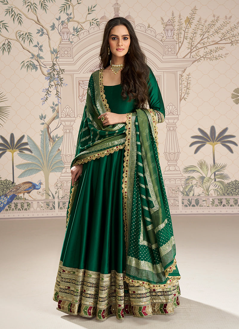 Green Embroidery Festive Anarkali Suit