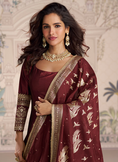 Maroon Embroidery Festive Anarkali Suit