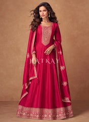 Crimson Embroidery Anarkali Suit