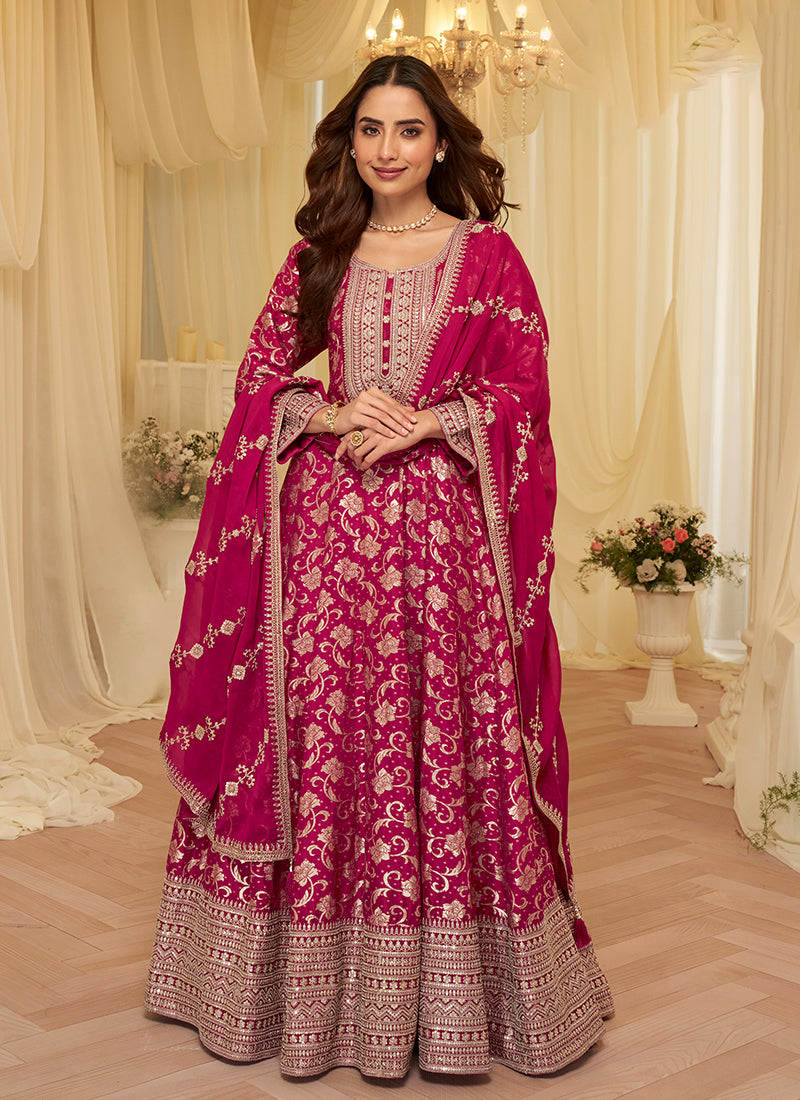 Magenta Pink Traditional Embroidery Anarkali Suit