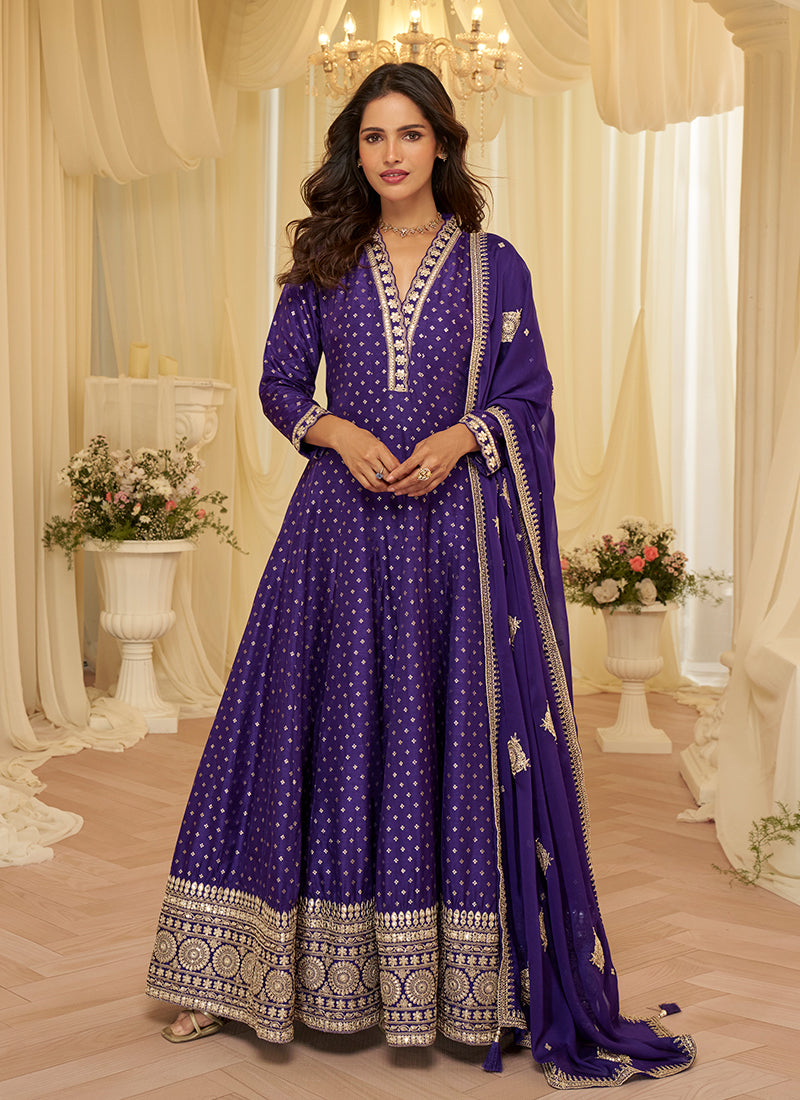 Violet Traditional Embroidery Anarkali Suit