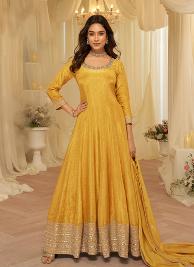 Yellow Traditional Embroidery Anarkali Suit