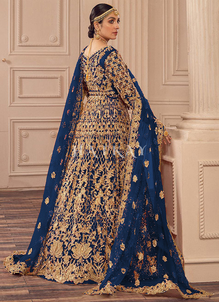 anarkali dress royal blue Royal Blue Heavy Embroidered Kalidar Gown Style Anarkali Royal Blue / Stone / Net