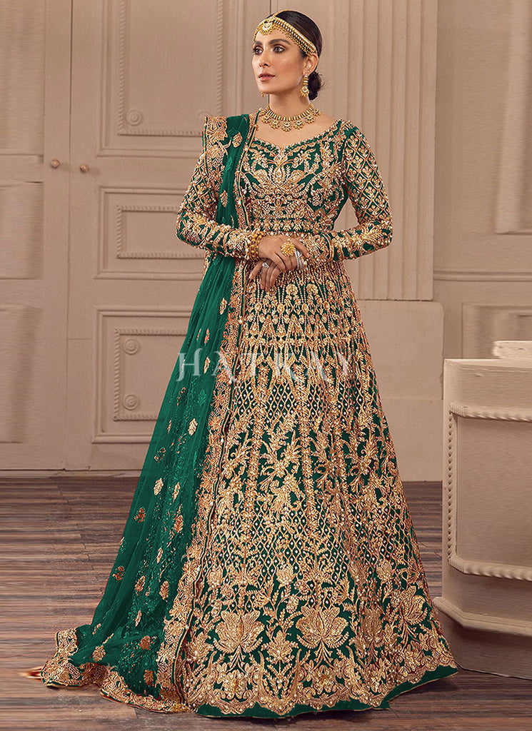 Green Traditional Embroidery Wedding Anarkali Suit