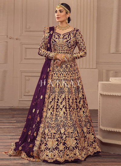 Purple Traditional Embroidery Wedding Anarkali Suit