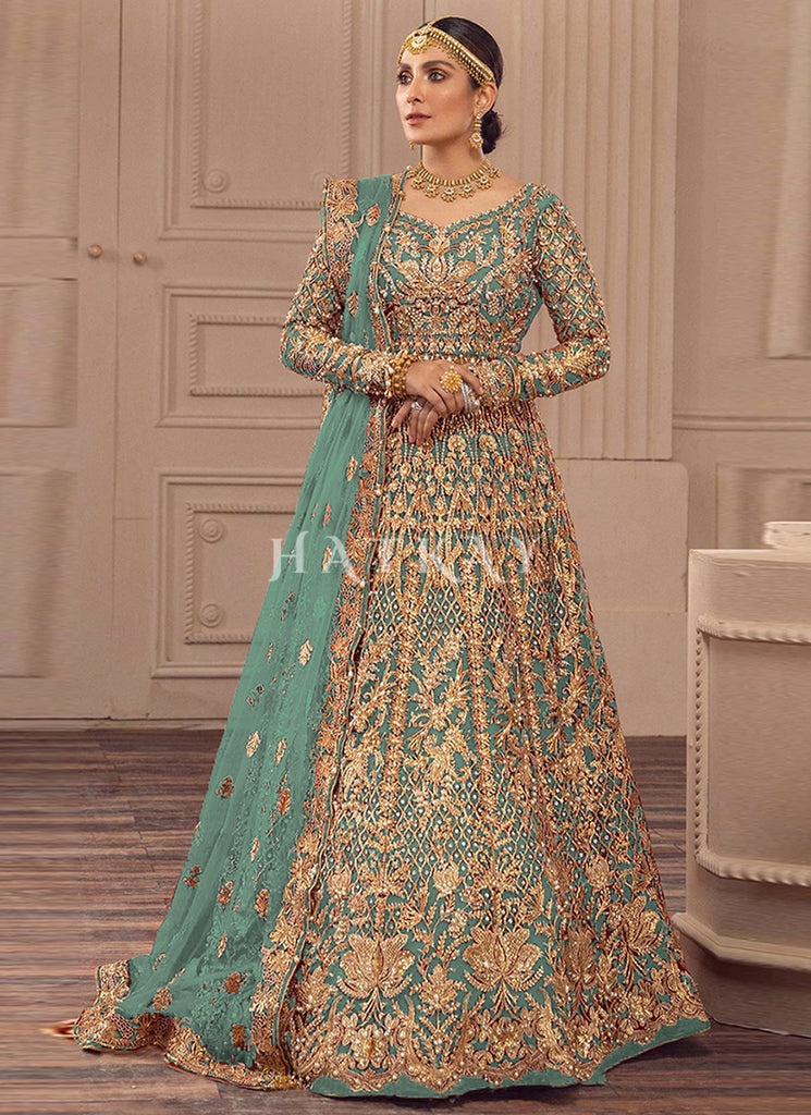 Buy Sea Green Traditional Embroidery Wedding Anarkali Suit 1 Online | Hatkay Buy Sea Green Traditional Embroidery Wedding Anarkali Suit 1 Online | Hatkay