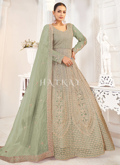 Light Green Designer Anarkali Suit
