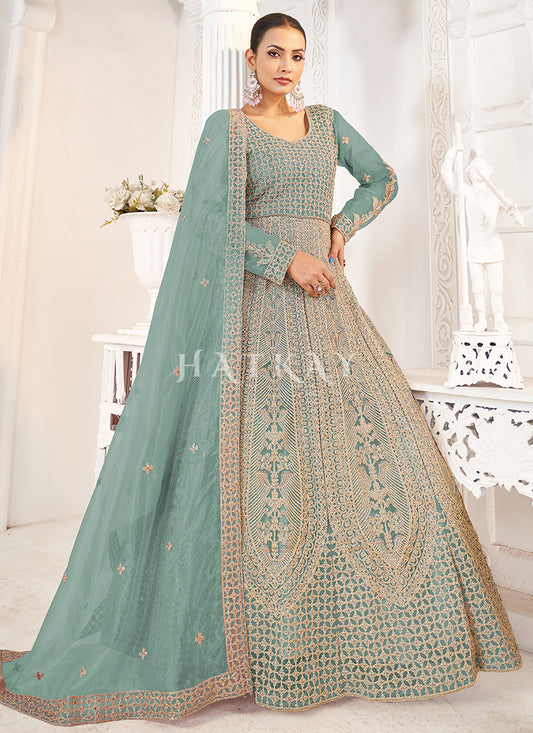 Aqua Blue Designer Anarkali Suit