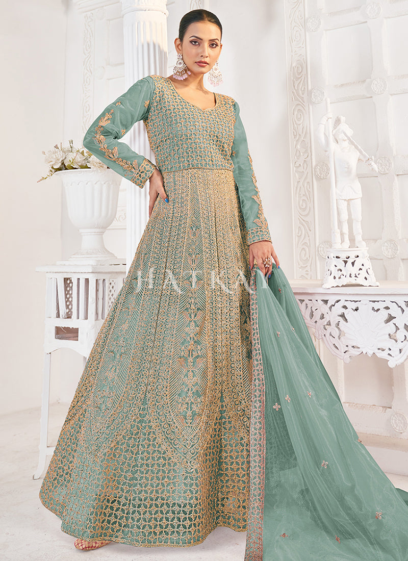 Buy Aqua Blue Anarkali 