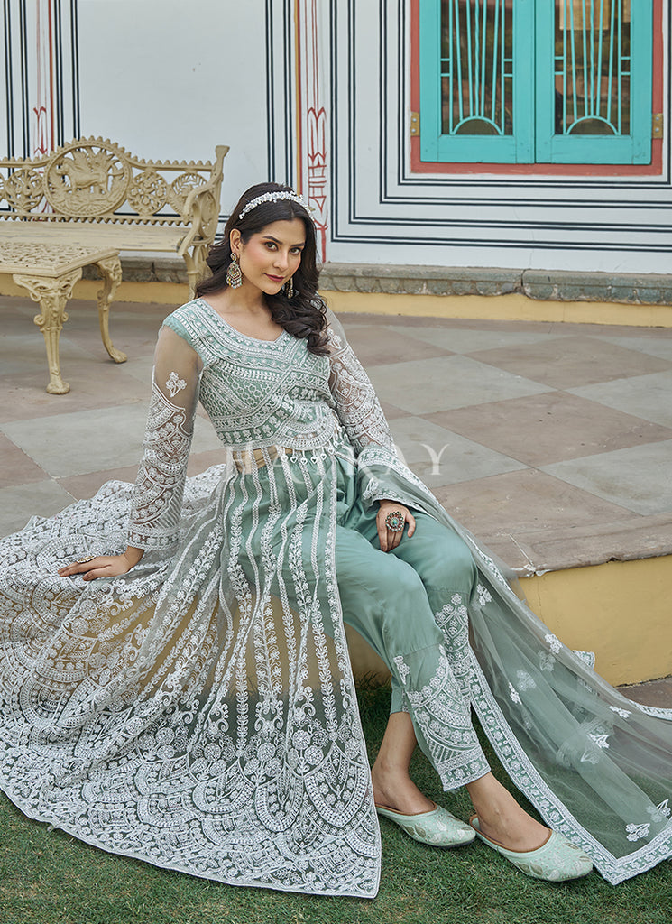 Sea Green Embroidery Slit Style Anarkali Suit s Sea Green Embroidery Slit Style Anarkali Suit s