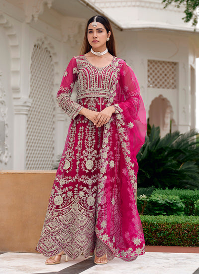 Magenta Pink Embroidered Slit Style Anarkali Lehenga