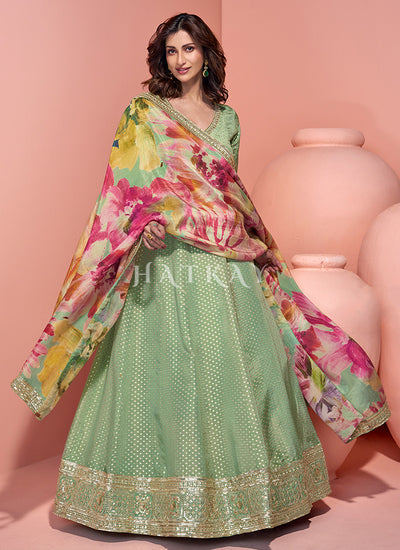 Green Embroidery Anarkali Dress