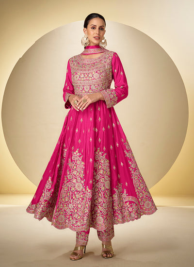 Rani Pink Embroidered Short Anarkali Suit