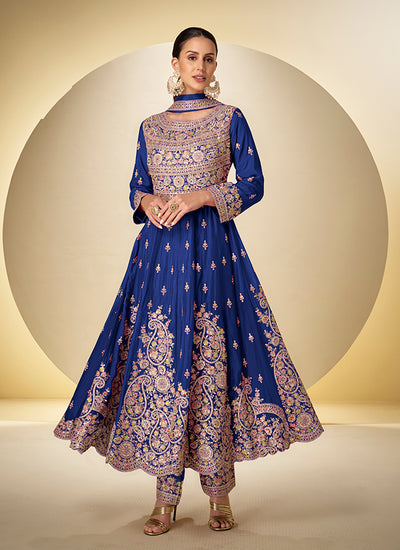 Royal Blue Embroidered Short Anarkali Suit