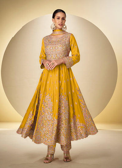 Yellow Embroidered Short Anarkali Suit
