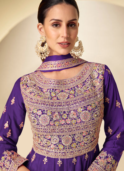 Violet Embroidered Short Anarkali Suit