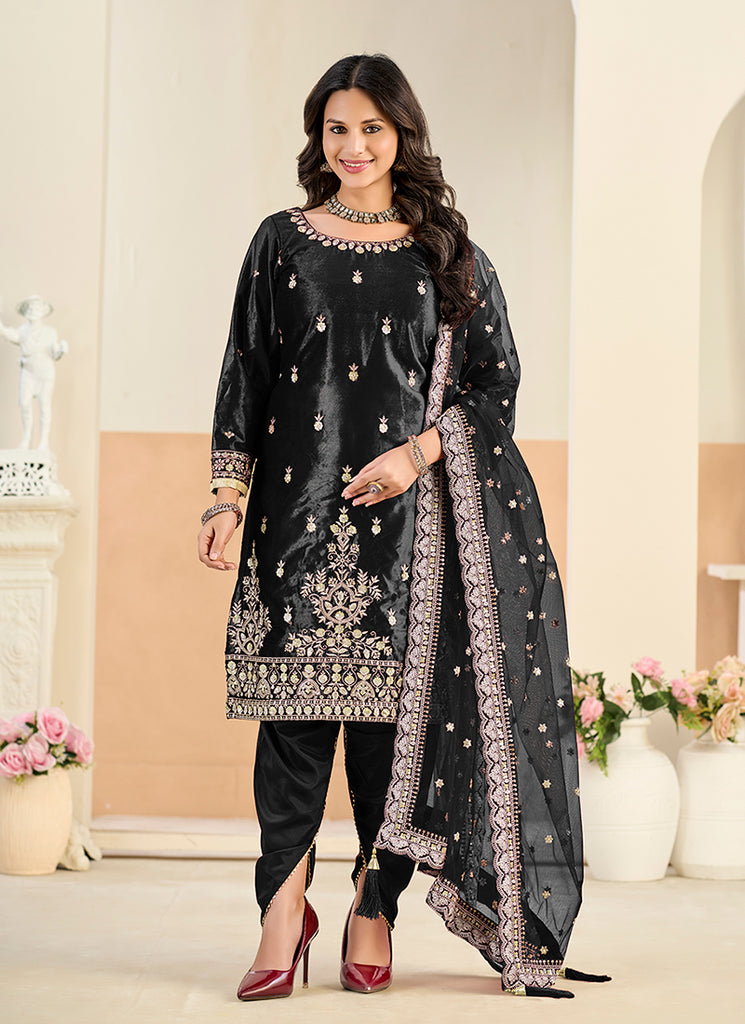 Black Embroidery Dhoti Style Pant Suit