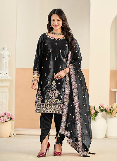 Black Embroidery Dhoti Style Pant Suit