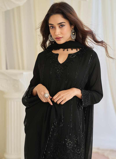 Black Handwork Embroidered Designer Pant Style Suit