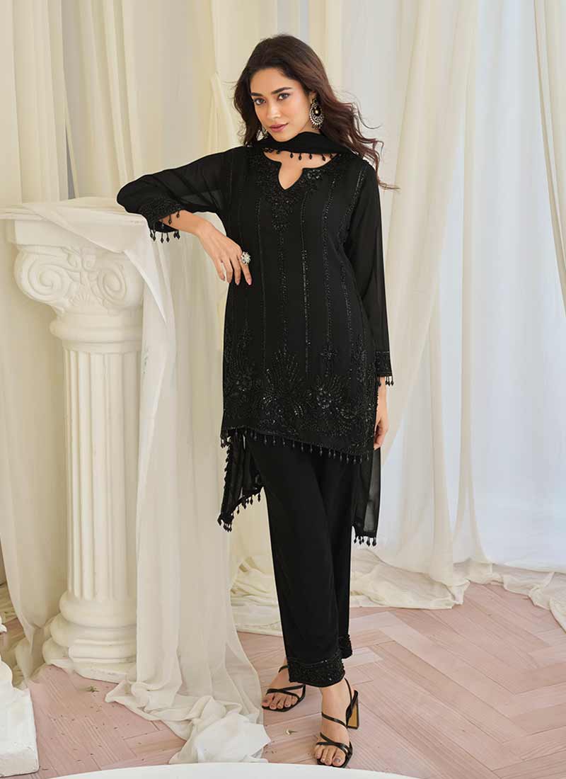 Black Handwork Embroidery Pant Style Suit