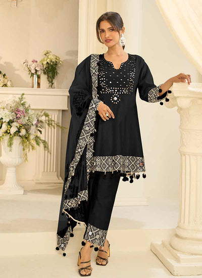 Black Mirror Embroidery Pant Style Suit