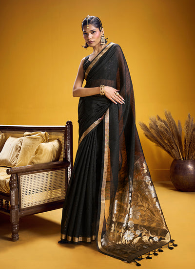 Black Handloom Munga Silk Saree