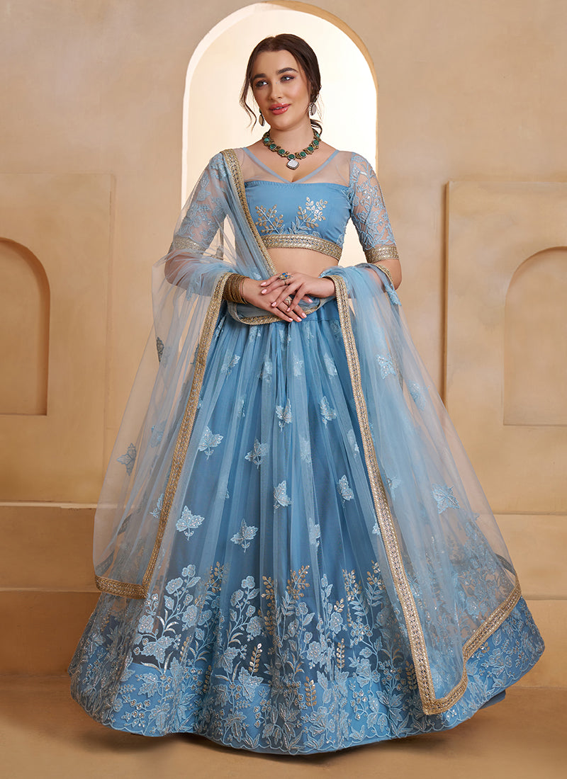 Blue Embroidered Party Wear Lehenga Choli