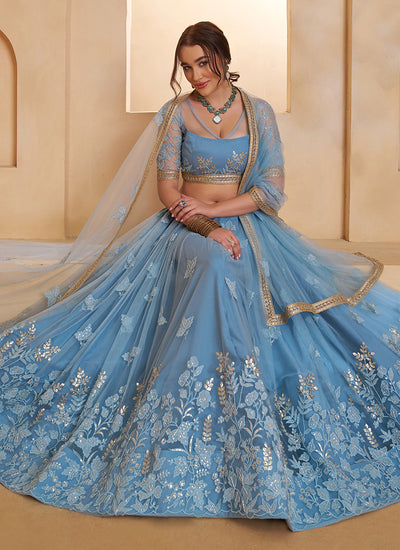 Blue Embroidered Party Wear Lehenga Choli