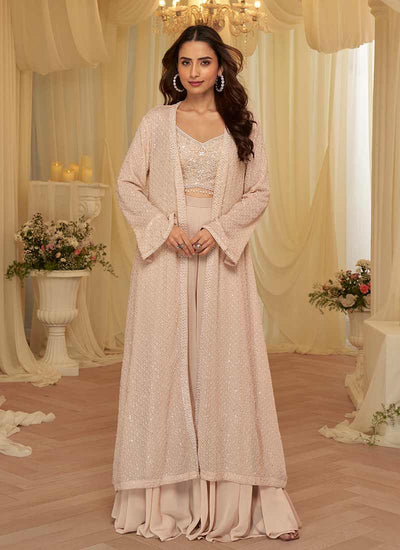 Blush Pink Embroidery Jacket Style Indo Western Set