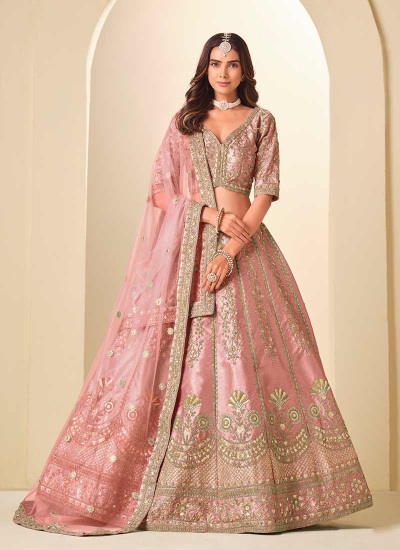 Blush Pink Embroidered Wedding Lehenga Choli