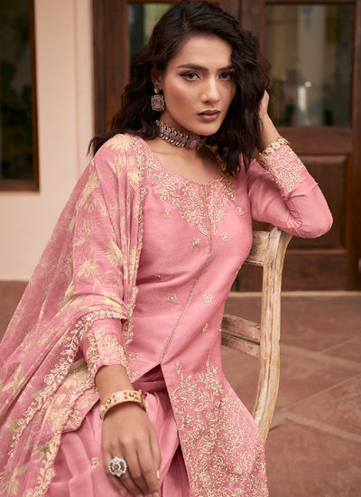 Blush Pink Embroidered Palazzo Suit