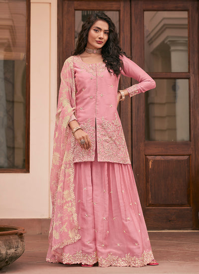 Blush Pink Embroidered Palazzo Suit