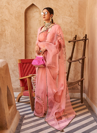 Blush Pink Printed Festive Saree