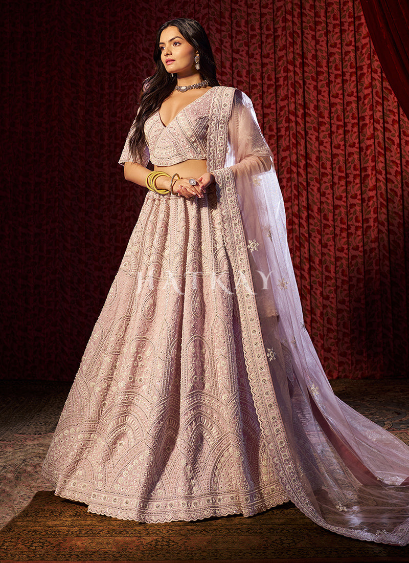 Lilac Embroidery Bridal Lehenga Choli