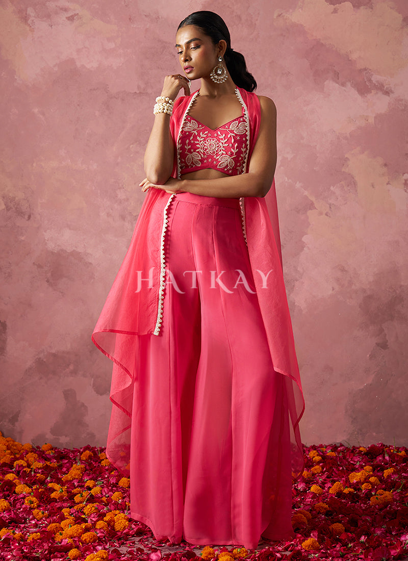 Salmon Pink Cape Style Sharara Suit